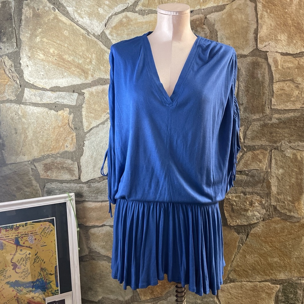 Robert Rodriguez blue ruched sleeve mini dress 💙 romantic flowy drop waist dress